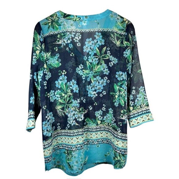 J. Jill Medium Floral Tunic Cover Up Beach Vacation Gauzy Sheer - Picture 2 of 6